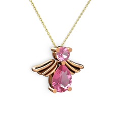 Fabriel Melek Kolye - Pembe kuvars 925 ayar rose altın kaplama gümüş kolye (40 cm altın rolo zincir) #m9bs9p