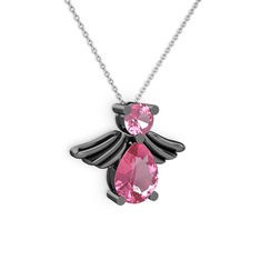 Fabriel Melek Kolye - Pembe kuvars 925 ayar siyah rodyum kaplama gümüş kolye (40 cm beyaz altın rolo zincir) #mddcqj