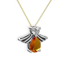 Fabriel Melek Kolye - Sitrin ve swarovski 925 ayar gümüş kolye (40 cm altın rolo zincir) #n8yngf