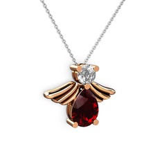 Fabriel Melek Kolye - Garnet ve beyaz zirkon 925 ayar rose altın kaplama gümüş kolye (40 cm gümüş rolo zincir) #nat6x0