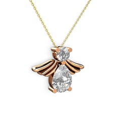 Fabriel Melek Kolye - Swarovski ve beyaz zirkon 18 ayar rose altın kolye (40 cm altın rolo zincir) #njuqfw