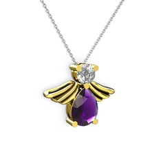 Ametist ve swarovski 14 ayar altın kolye (40 cm beyaz altın rolo zincir)