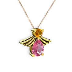 Fabriel Melek Kolye - Pembe kuvars ve sitrin 18 ayar altın kolye (40 cm rose altın rolo zincir) #o06ka0