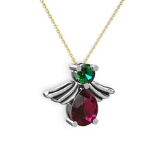 Fabriel Melek Kolye - Rodolit garnet ve yeşil kuvars 14 ayar beyaz altın kolye (40 cm altın rolo zincir) #o2wb9m