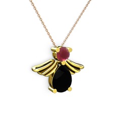 Siyah zirkon ve kök yakut 14 ayar altın kolye (40 cm rose altın rolo zincir)