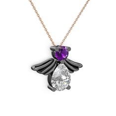 Fabriel Melek Kolye - Swarovski ve ametist 925 ayar siyah rodyum kaplama gümüş kolye (40 cm gümüş rolo zincir) #ol7eod