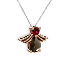 Dumanlı kuvars ve garnet 14 ayar rose altın kolye (40 cm beyaz altın rolo zincir)