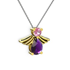 Fabriel Melek Kolye - Ametist ve pembe kuvars 18 ayar altın kolye (40 cm gümüş rolo zincir) #otaj1m