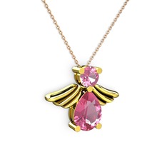 Pembe kuvars 8 ayar altın kolye (40 cm rose altın rolo zincir)