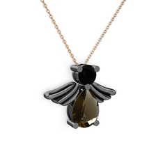 Fabriel Melek Kolye - Dumanlı kuvars ve siyah zirkon 925 ayar siyah rodyum kaplama gümüş kolye (40 cm rose altın rolo zincir) #ozwrt7