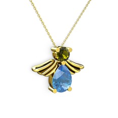 Akuamarin ve peridot 18 ayar altın kolye (40 cm gümüş rolo zincir)