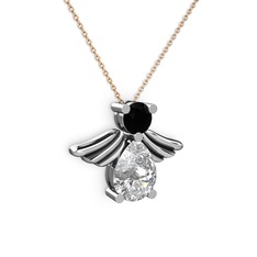 Swarovski ve siyah zirkon 14 ayar beyaz altın kolye (40 cm rose altın rolo zincir)