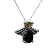 Fabriel Melek Kolye - Siyah zirkon ve dumanlı kuvars 925 ayar siyah rodyum kaplama gümüş kolye (40 cm beyaz altın rolo zincir) #pj05mv