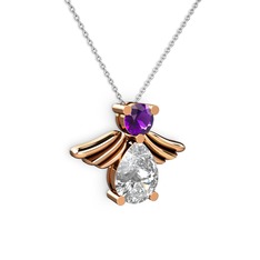 Fabriel Melek Kolye - Swarovski ve ametist 14 ayar rose altın kolye (40 cm beyaz altın rolo zincir) #pphoao