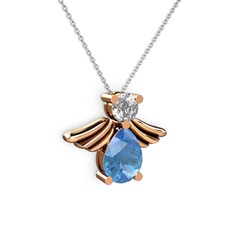 Akuamarin ve swarovski 18 ayar rose altın kolye (40 cm gümüş rolo zincir)