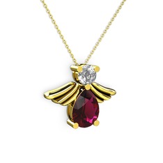 Fabriel Melek Kolye - Rodolit garnet ve swarovski 18 ayar altın kolye (40 cm altın rolo zincir) #puy6oq