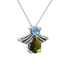 Peridot ve akuamarin 14 ayar beyaz altın kolye (40 cm beyaz altın rolo zincir)