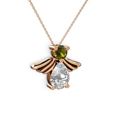 Fabriel Melek Kolye - Swarovski ve peridot 14 ayar rose altın kolye (40 cm rose altın rolo zincir) #r3poxg