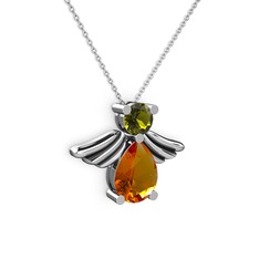 Sitrin ve peridot 14 ayar beyaz altın kolye (40 cm beyaz altın rolo zincir)