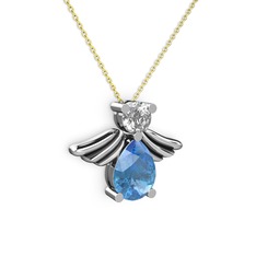 Fabriel Melek Kolye - Akuamarin ve swarovski 18 ayar beyaz altın kolye (40 cm gümüş rolo zincir) #rol5zp