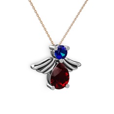Fabriel Melek Kolye - Garnet ve lab safir 18 ayar beyaz altın kolye (40 cm rose altın rolo zincir) #ru5g4o