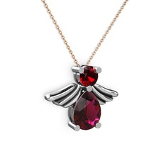 Rodolit garnet ve garnet 925 ayar gümüş kolye (40 cm rose altın rolo zincir)