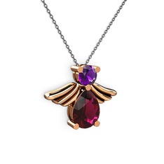 Fabriel Melek Kolye - Rodolit garnet ve ametist 14 ayar rose altın kolye (40 cm gümüş rolo zincir) #s7unoj