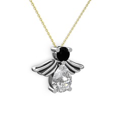 Fabriel Melek Kolye - Swarovski ve siyah zirkon 18 ayar beyaz altın kolye (40 cm altın rolo zincir) #su024a