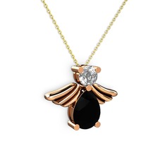 Fabriel Melek Kolye - Siyah zirkon ve swarovski 8 ayar rose altın kolye (40 cm altın rolo zincir) #teyc4e