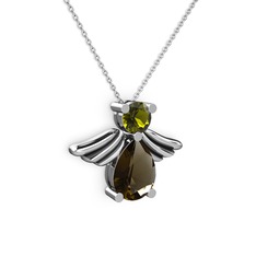 Fabriel Melek Kolye - Dumanlı kuvars ve peridot 925 ayar gümüş kolye (40 cm gümüş rolo zincir) #thg05b