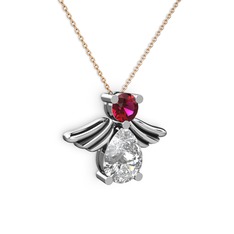 Beyaz zirkon ve rodolit garnet 925 ayar gümüş kolye (40 cm rose altın rolo zincir)