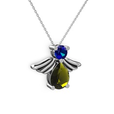 Peridot ve lab safir 14 ayar beyaz altın kolye (40 cm beyaz altın rolo zincir)