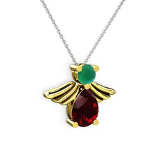 Garnet ve kök zümrüt 18 ayar altın kolye (40 cm beyaz altın rolo zincir)