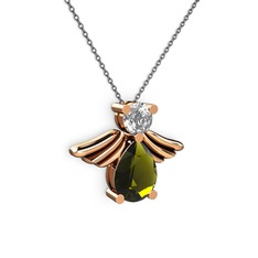 Fabriel Melek Kolye - Peridot ve swarovski 8 ayar rose altın kolye (40 cm gümüş rolo zincir) #vez7nw