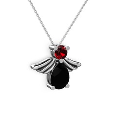 Fabriel Melek Kolye - Siyah zirkon ve garnet 14 ayar beyaz altın kolye (40 cm beyaz altın rolo zincir) #vizbvn