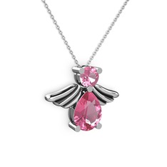Pembe kuvars 925 ayar gümüş kolye (40 cm gümüş rolo zincir)
