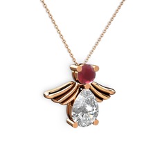 Fabriel Melek Kolye - Swarovski ve kök yakut 8 ayar rose altın kolye (40 cm rose altın rolo zincir) #vvtvfi