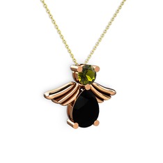 Siyah zirkon ve peridot 14 ayar rose altın kolye (40 cm altın rolo zincir)