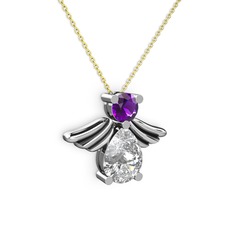 Fabriel Melek Kolye - Swarovski ve ametist 14 ayar beyaz altın kolye (40 cm altın rolo zincir) #vwcsps