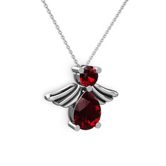 Fabriel Melek Kolye - Garnet 18 ayar beyaz altın kolye (40 cm gümüş rolo zincir) #w8t5al