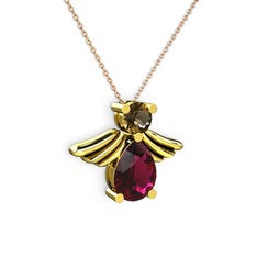 Rodolit garnet ve dumanlı kuvars 18 ayar altın kolye (40 cm rose altın rolo zincir)