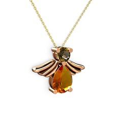 Fabriel Melek Kolye - Sitrin ve dumanlı kuvars 18 ayar rose altın kolye (40 cm altın rolo zincir) #wtqqnm