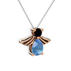 Akuamarin ve siyah zirkon 8 ayar rose altın kolye (40 cm beyaz altın rolo zincir)