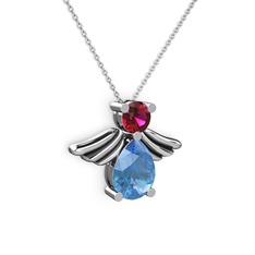 Fabriel Melek Kolye - Akuamarin ve rodolit garnet 18 ayar beyaz altın kolye (40 cm gümüş rolo zincir) #x23n7y