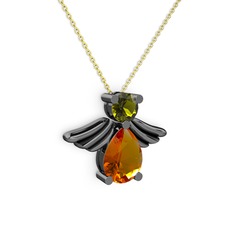 Fabriel Melek Kolye - Sitrin ve peridot 925 ayar siyah rodyum kaplama gümüş kolye (40 cm altın rolo zincir) #x2cpjf