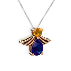 Lab safir ve sitrin 18 ayar rose altın kolye (40 cm beyaz altın rolo zincir)