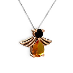 Sitrin ve siyah zirkon 8 ayar rose altın kolye (40 cm beyaz altın rolo zincir)
