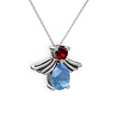 Fabriel Melek Kolye - Akuamarin ve garnet 925 ayar gümüş kolye (40 cm gümüş rolo zincir) #xfwcx8