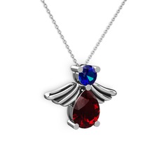 Garnet ve lab safir 8 ayar beyaz altın kolye (40 cm gümüş rolo zincir)