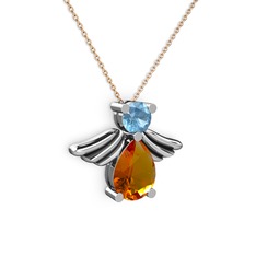 Fabriel Melek Kolye - Sitrin ve akuamarin 14 ayar beyaz altın kolye (40 cm rose altın rolo zincir) #xu5kuv